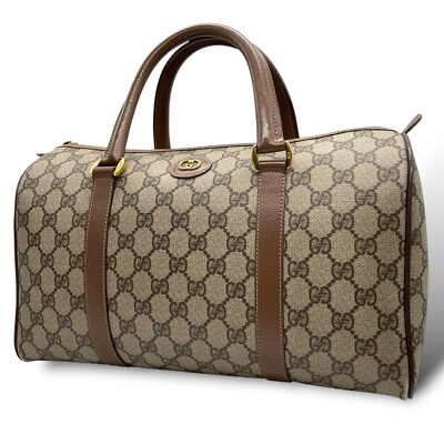 Authentic GUCCI GG Supreme Old Gucci Boston Handbag Interlocking G Coated Ca...