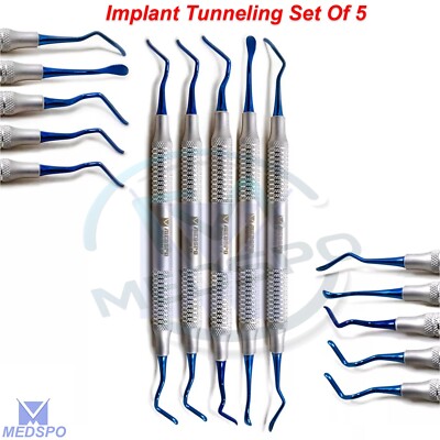 Set Of 5 Implant Tunneling Sinus Lift Elevators Curettes Dental Instruments kit