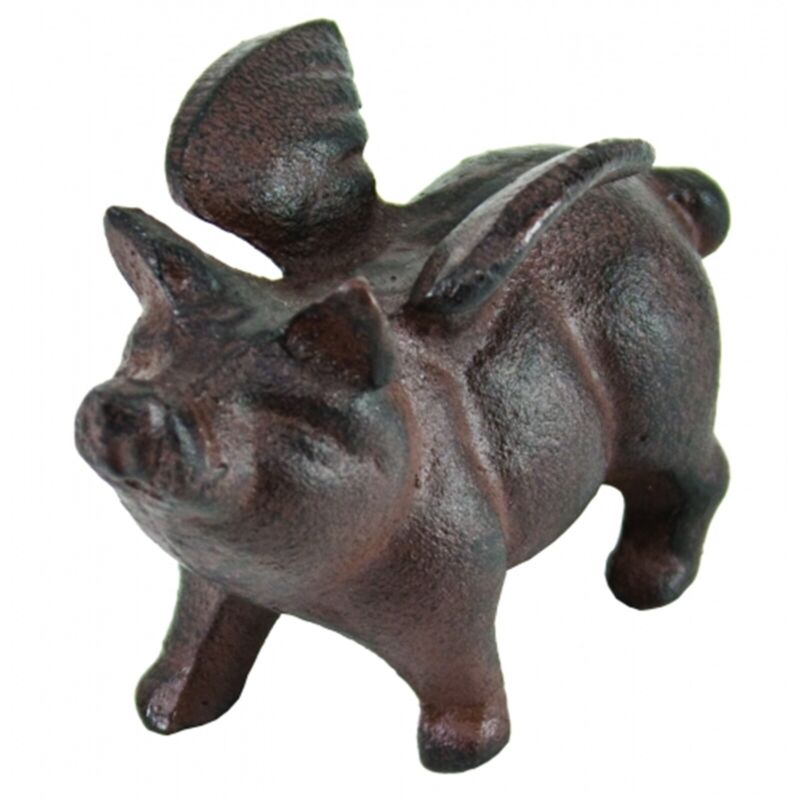 Antique Replica Flying Pig Tier Tray Cast Iron Tabletop Figurine Antiqued Brown