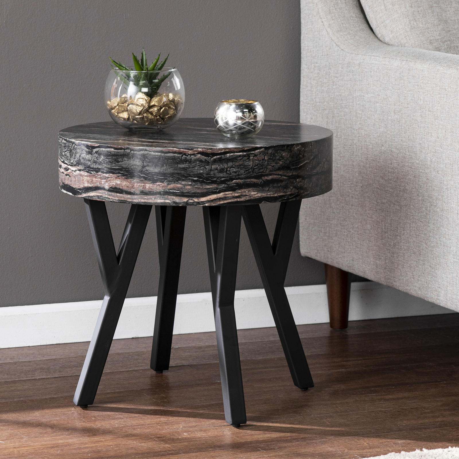 Accent End Table Sofa Side Faux Marble Modern Elegant Living Room Furniture Wood EBay