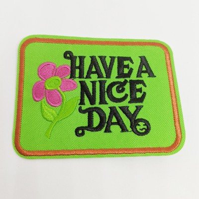Have A Nice Day Embroidered Iron On Patch Retro Hippie Green Pink Flower New