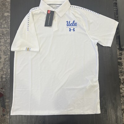 Under Armour UCLA Threadborne Polo Shirt White Short Sleeve Loose LG