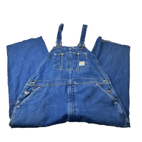 Carhartt Overalls Mens 42x26 Blue Denim Bibs Work Wear