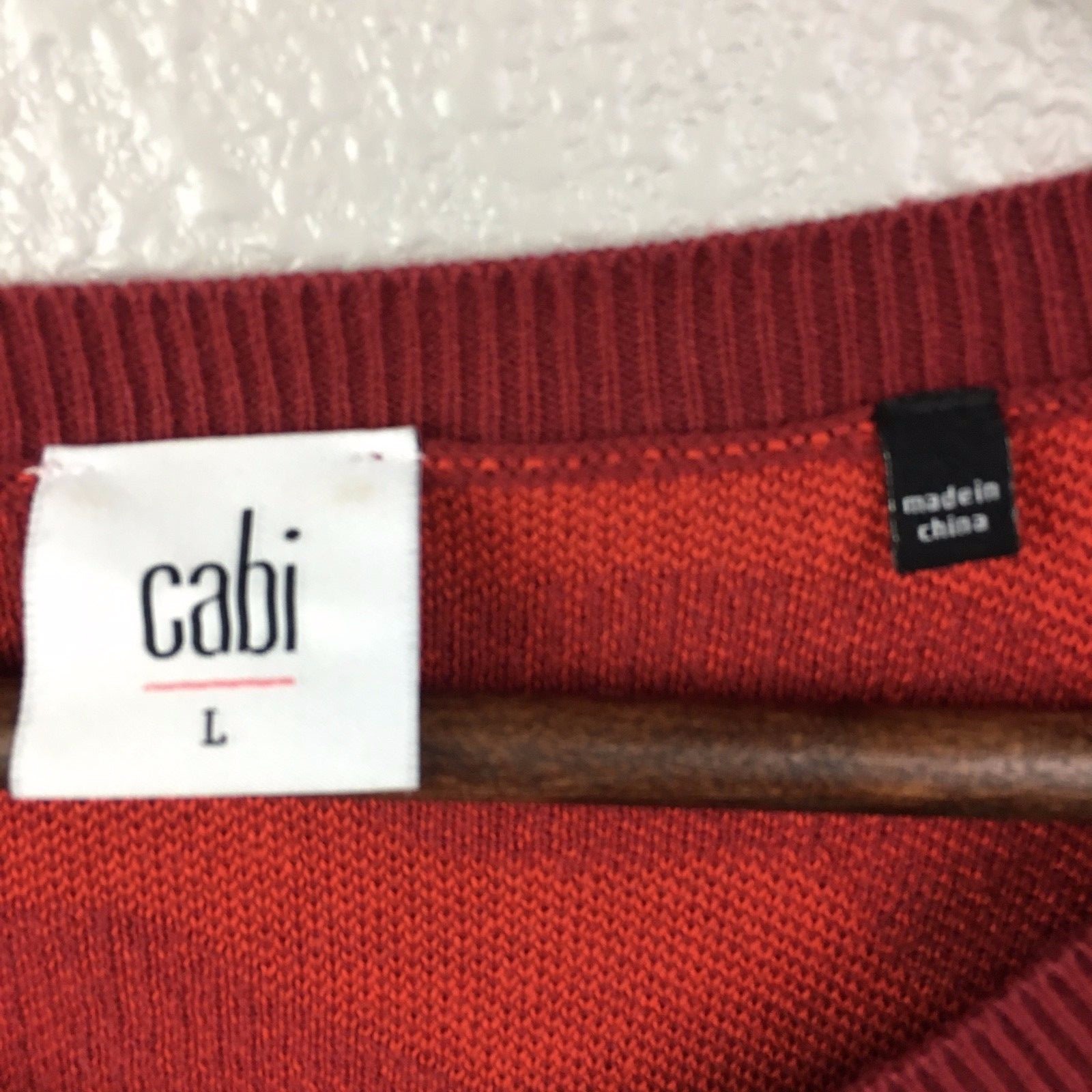 CAbi Womens Large Red Camo Pullover Cotton Sweater Crewneck Maroon Fitted 3158