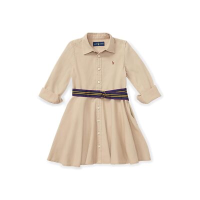 Платья для девочек Polo Ralph Lauren, детская хлопковая рубашка-чино с поясом (для малышей)