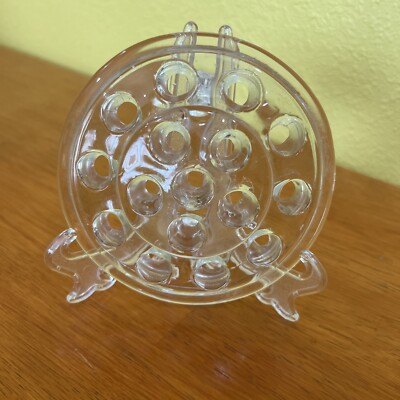 Vintage Large Round 5'' Glass Floral Frog 16 Holes for Flower Arrangements