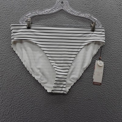 CALLA Swim Bottom XL Black White Striped High Rise Moderate Coverage NEW