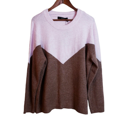 Vero Moda Sweater Womens 2X Pink Brown Colorblock Pullover Cozy Soft Crew Neck