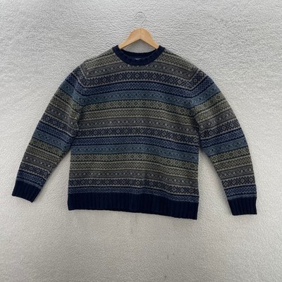GAP Sweater Mens Large Green Blue Lambs Wool Fair Isle Nordic Outdoor Cabin Gorp