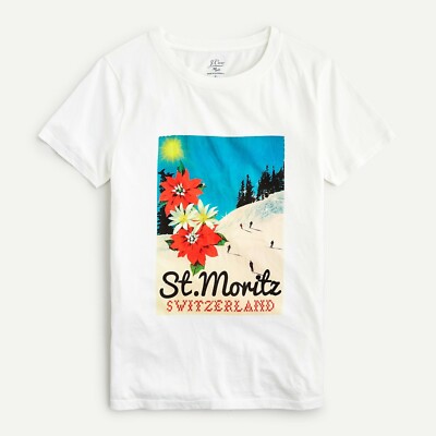 J.Crew Women's Vintage Style St Moritz Switzerland Collector T-Shirt Size M