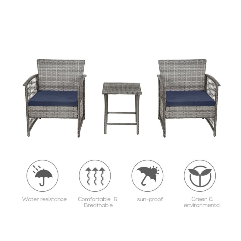 3pc Patio Outdoor Indoor Wicker Rattan Furniture Chair Sofa Set Garden Lawn Deck