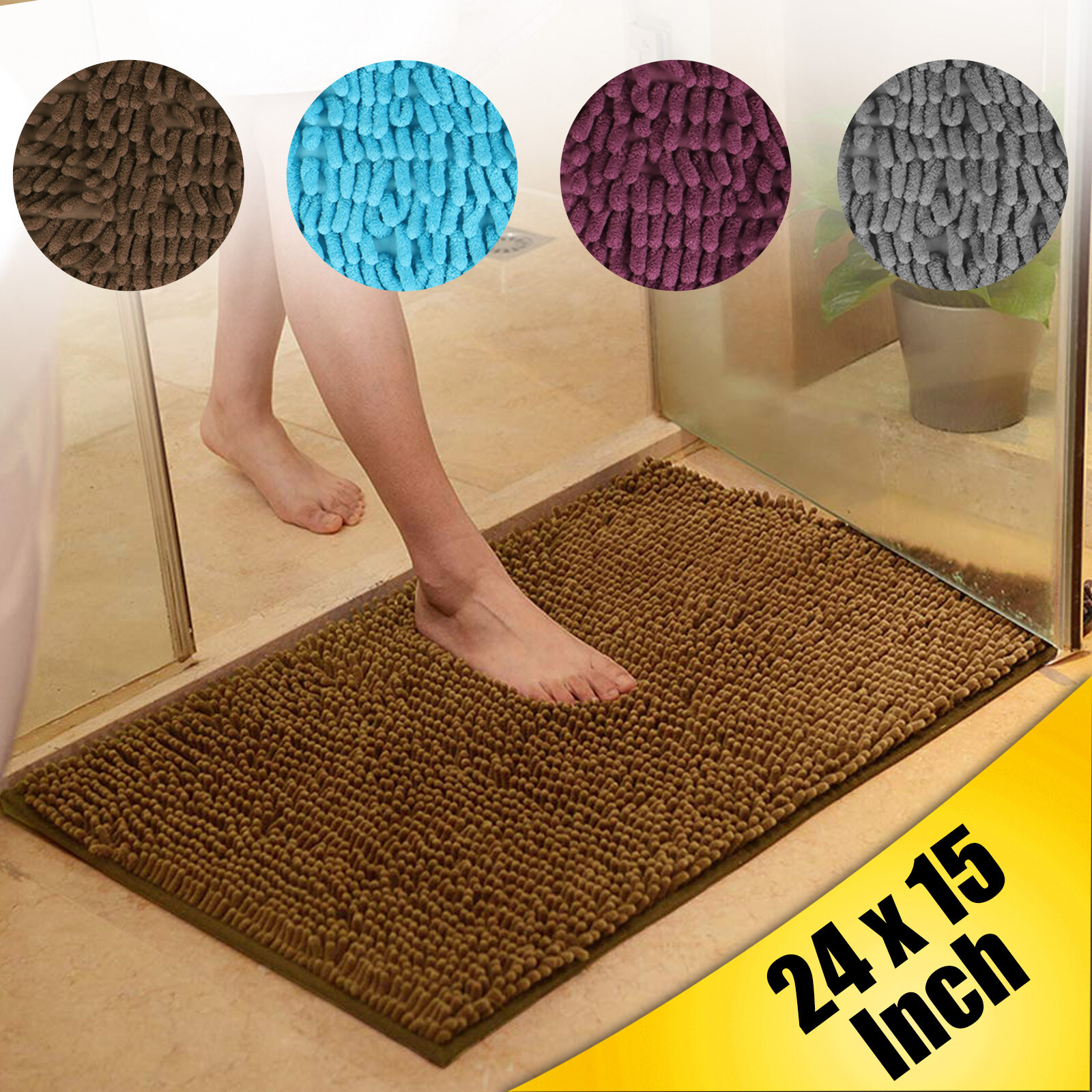 Soft Microfiber Shaggy Non Slip Absorbent Bath Mat Bathroom Shower Rugs Carpet