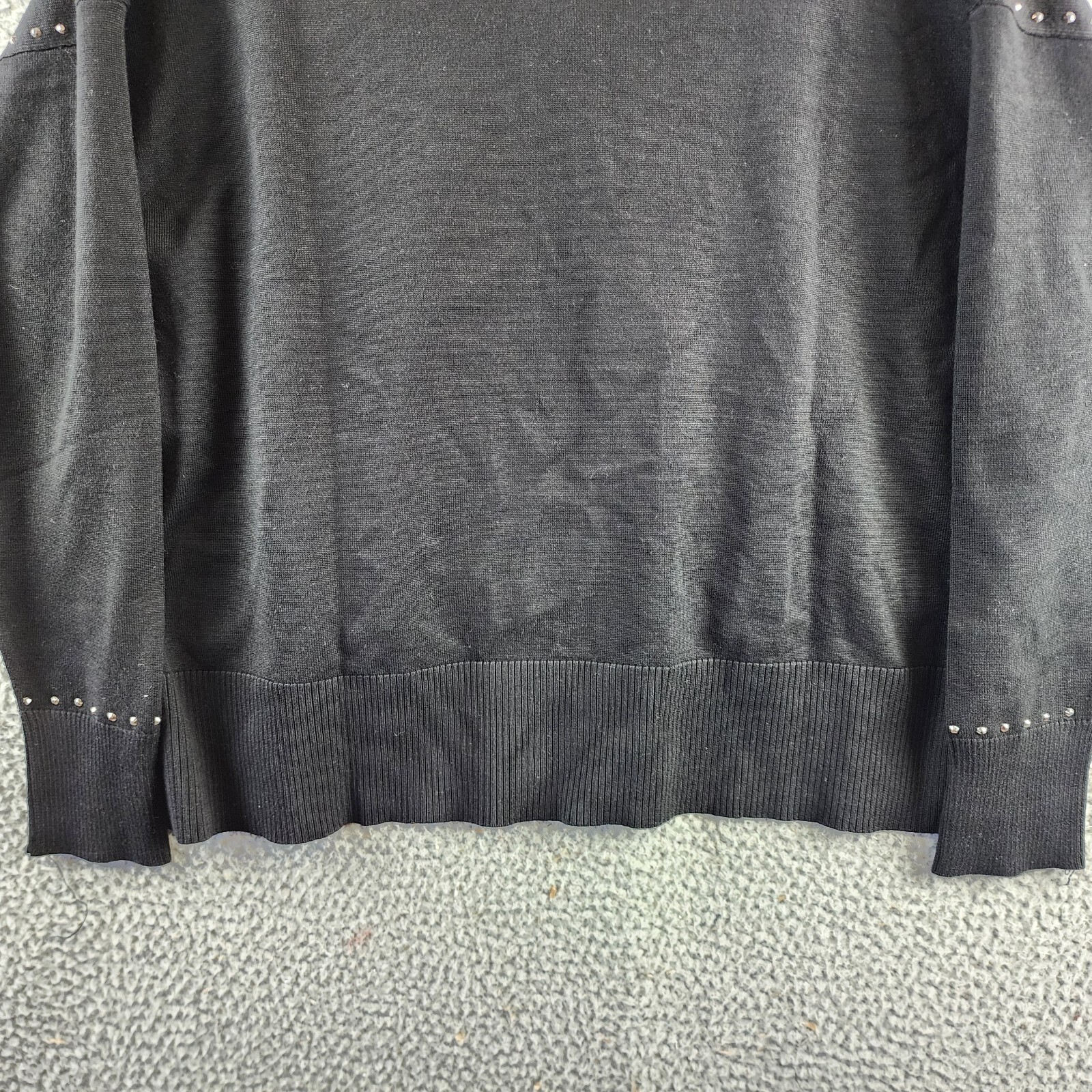 DKNY Studded Crew Neck Sweater Women's S Black Ribbed Hem Long Sleeve Pullover - Picture 11 of 12