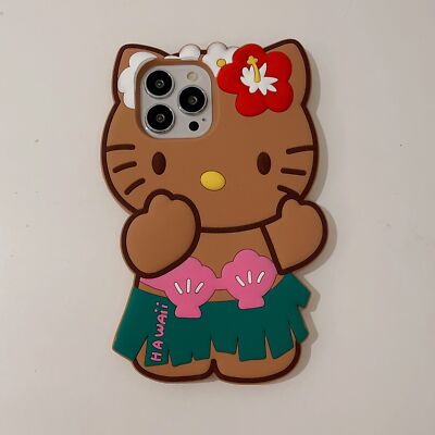 For iPhone 15 Pro Max 14 13 12 11 3D Lovely Hello Kitty Soft Phone Case PU Shell