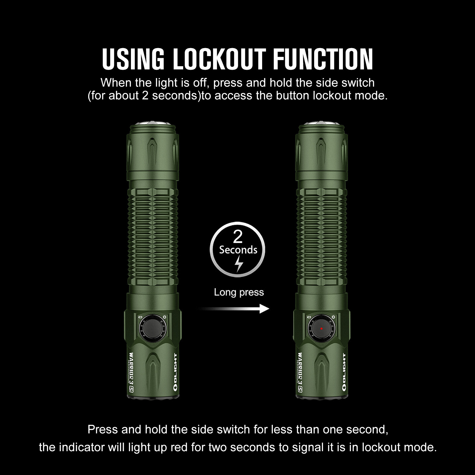 OLIGHT Warrior 3S 2300Lum Rechargeable Tactical Flashlight Compact Dual-Switches