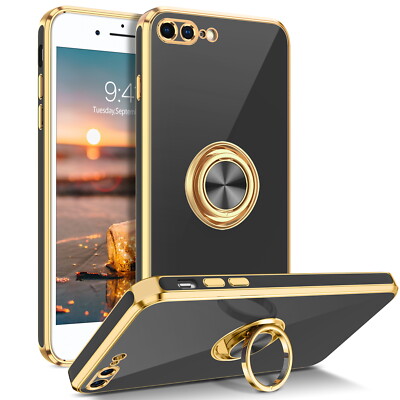 For iPhone 8 Plus iPhone 7 Plus Shockproof Rugged Phone Case Cover + Golden Ring