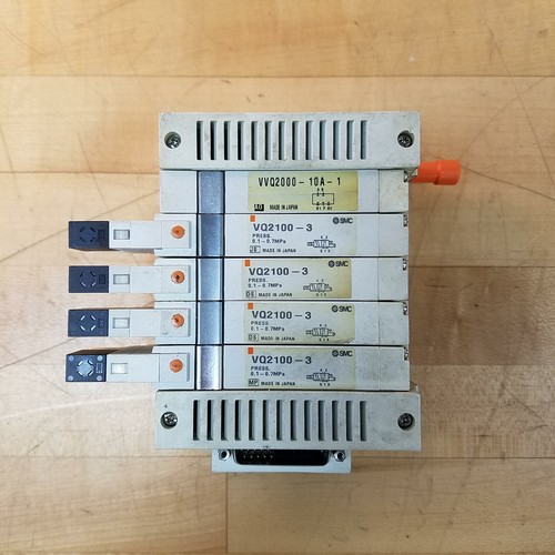 SMC Pneumatic Solenoid Valve Assembly (4) VQ2100-3 & (1) VVQ2000-10A-1 - USED