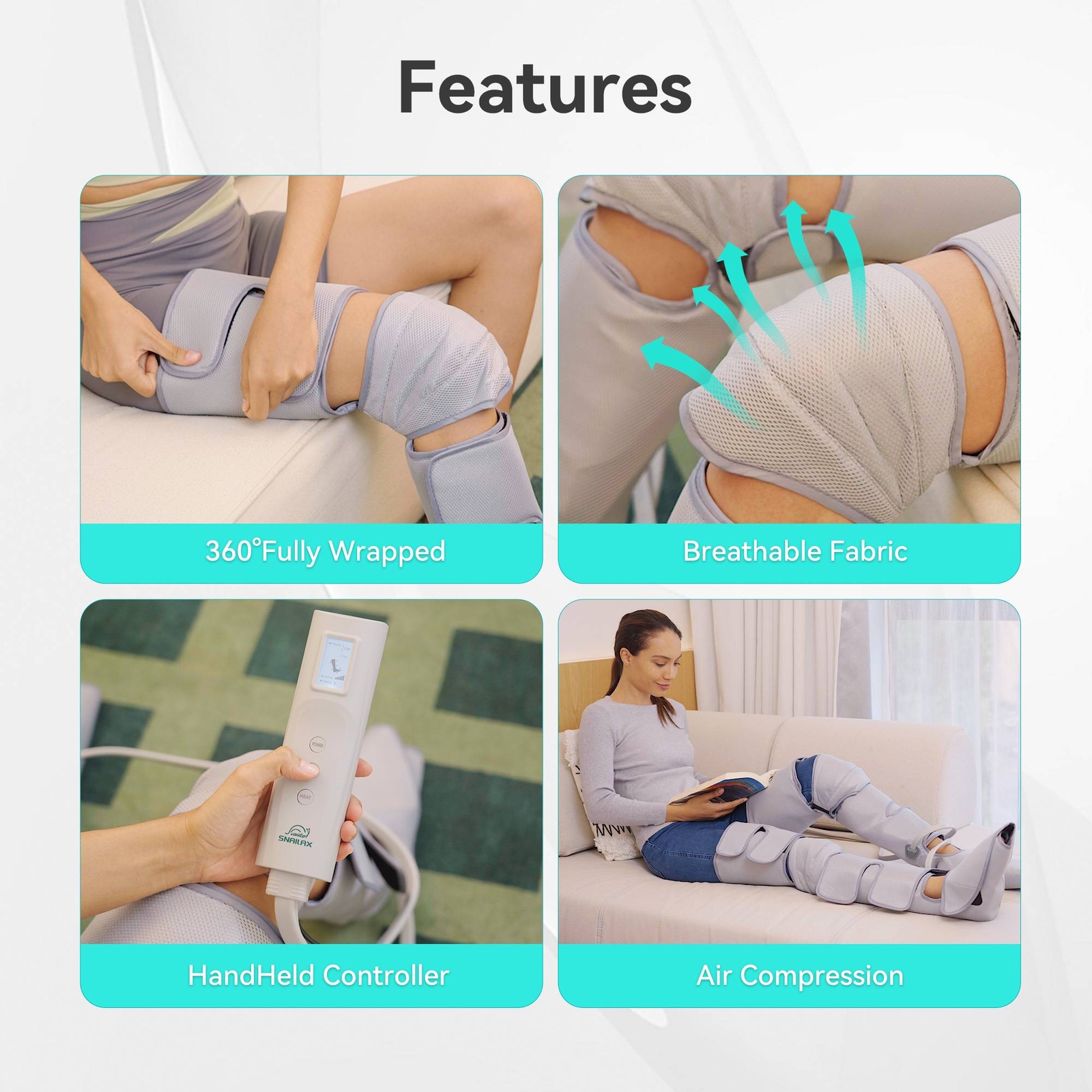 Leg Massager with Heat,Air Compression Calf Knee Foot Massager with Heat Snailax