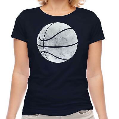 BASKETBALL DISTRESSED PRINT WOMENS T-SHIRT VINTAGE STYLE DESIGN TOP JERSEY GIFT