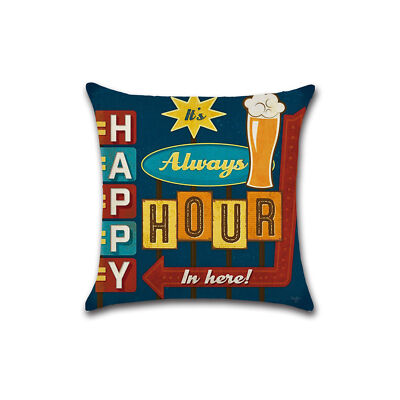 Set of 4 Pillow Covers 18x18, Man Cave Happy Hour Bar Décor Linen Fabric 45x45cm