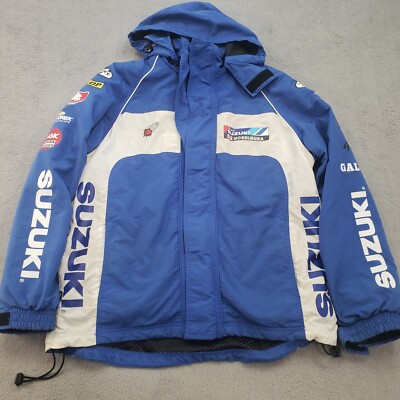 Joe Rocket Racing Jacket Mens Medium Blue Suzuki Coat Hooded Full Heavyweight