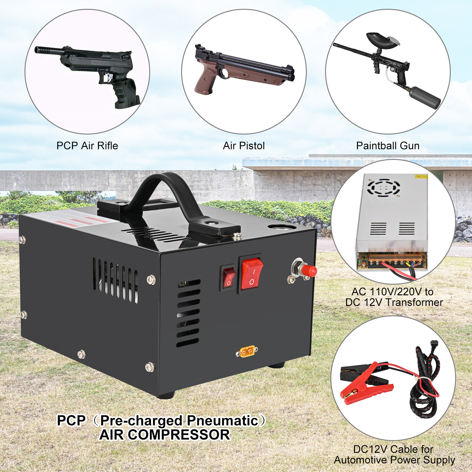 PCP Air Compressor w/Built-in Fan Manual-Stop 4500PSI/30MPa 12V/110V/220V