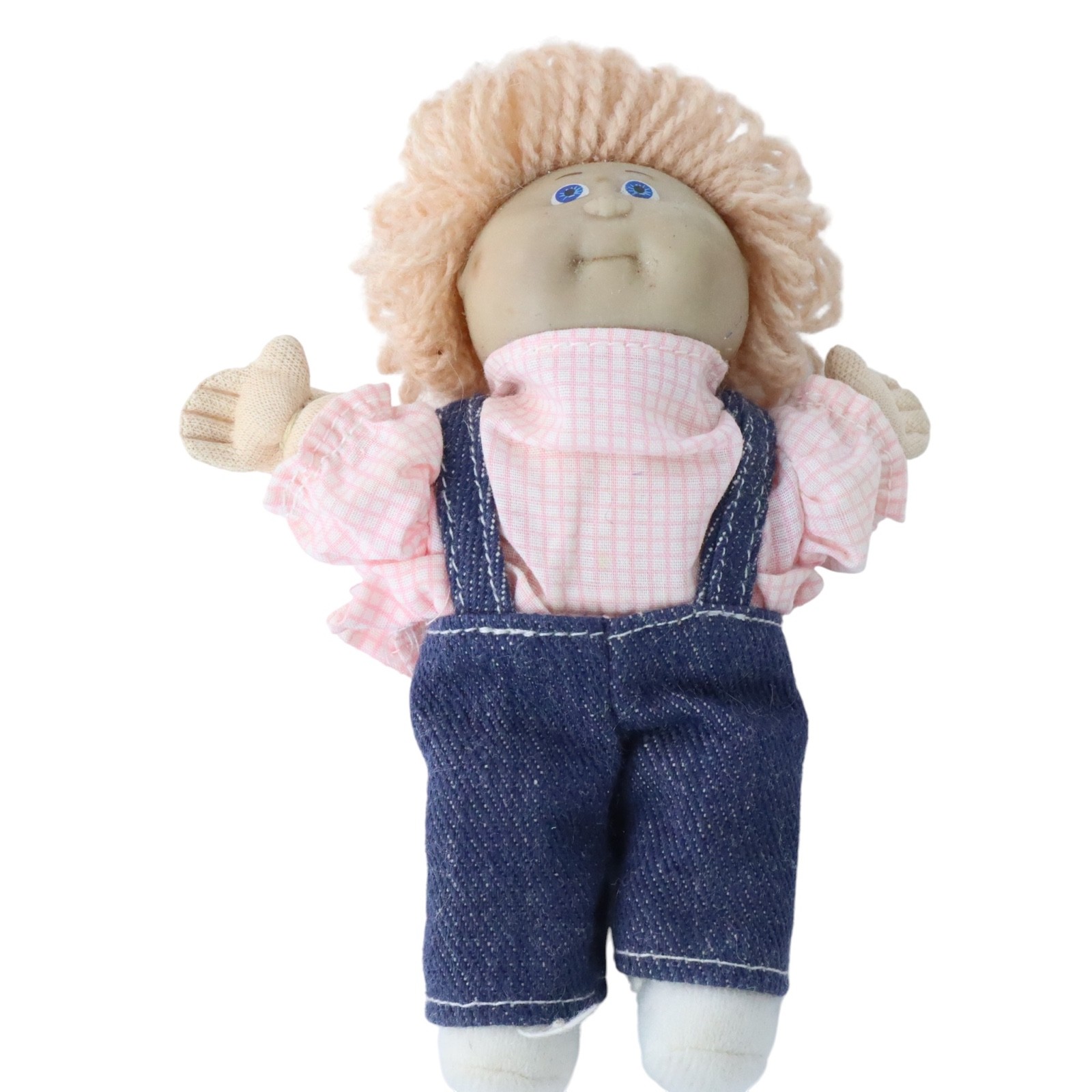 Vintage Cabbage Patch Kids Original Doll Overalls Pink Hair Blue Eyes Mini 1983