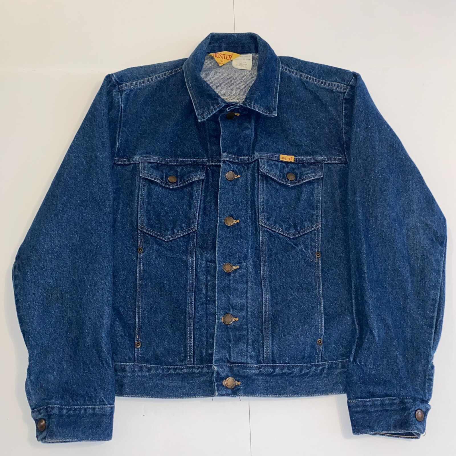 Rustler Jacket Blue Large Vintage Made in USA 13 oz Denim Trucker 100