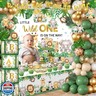 Safari Baby Shower Decorations,262pcs Wild Birthday Decorations Jungle Baby Shower Decorations Plates and Napkin Cups Backdrop Banner Tablecloth Balloons Garland Boxes,Serves 20