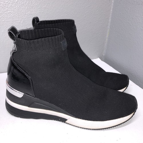 Michael Kors Skyler Wedge Slip-On Sock Fabric Bootie Sneaker Size 8 Silver Trim