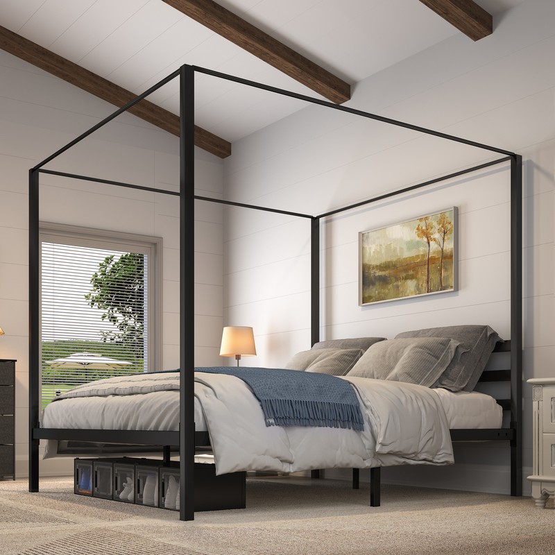 Metal Platform Bed Frame With Headboard No Box Spring 14