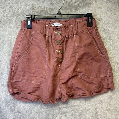 Zara Shorts Women Small Paperbag Waist Mauve Contrast Stitch EUC