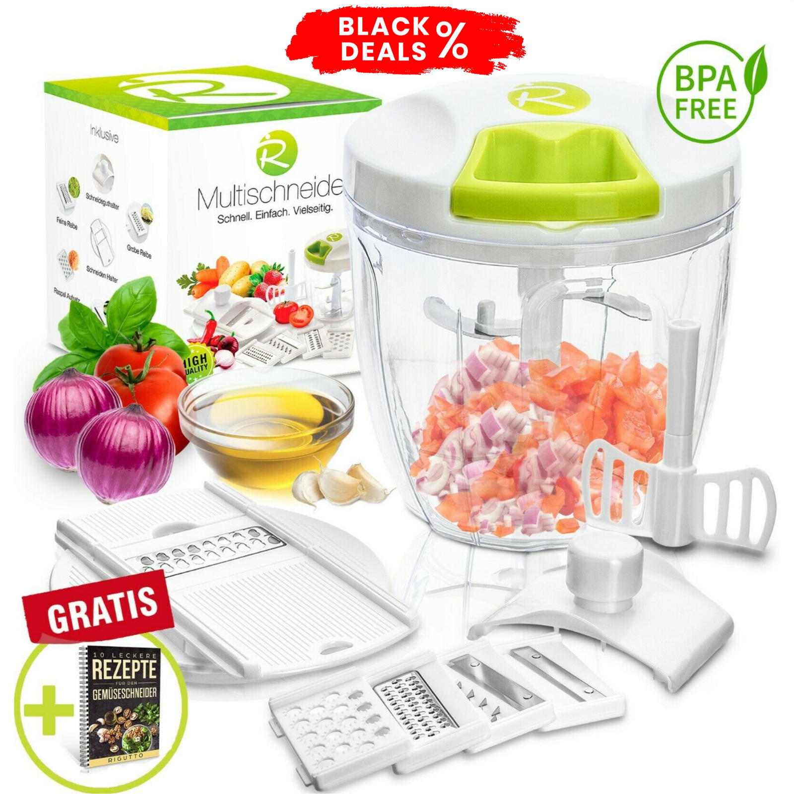 RIGUTTO® Zwiebelschneider & viel Zubehör [ANGEBOT] Zerkleinerer für Gemüse uvm.