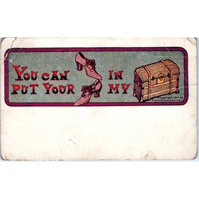EARLY MEME  Put Your Shoes in My Trunk  Rebus c1910 Vintage Postcard PD1