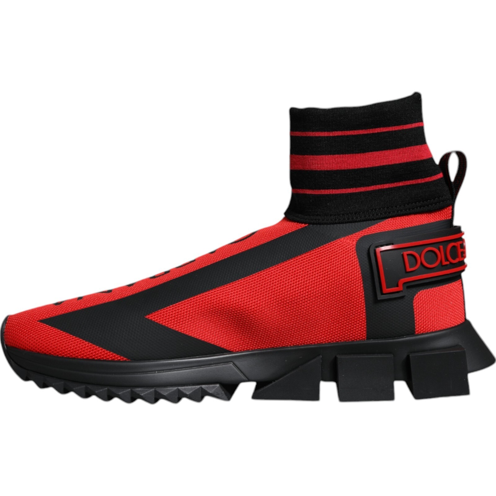 Pre-owned Dolce & Gabbana Shoes Red Black Fabric High Top Sorrento Sneakers Men Eu40 / Us7 In Red, Black