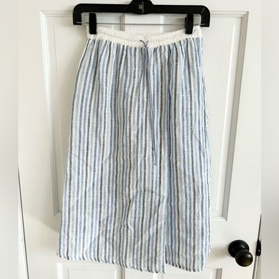 Sita Murt linen striped blue white midi skirt pull on size 38/XS new