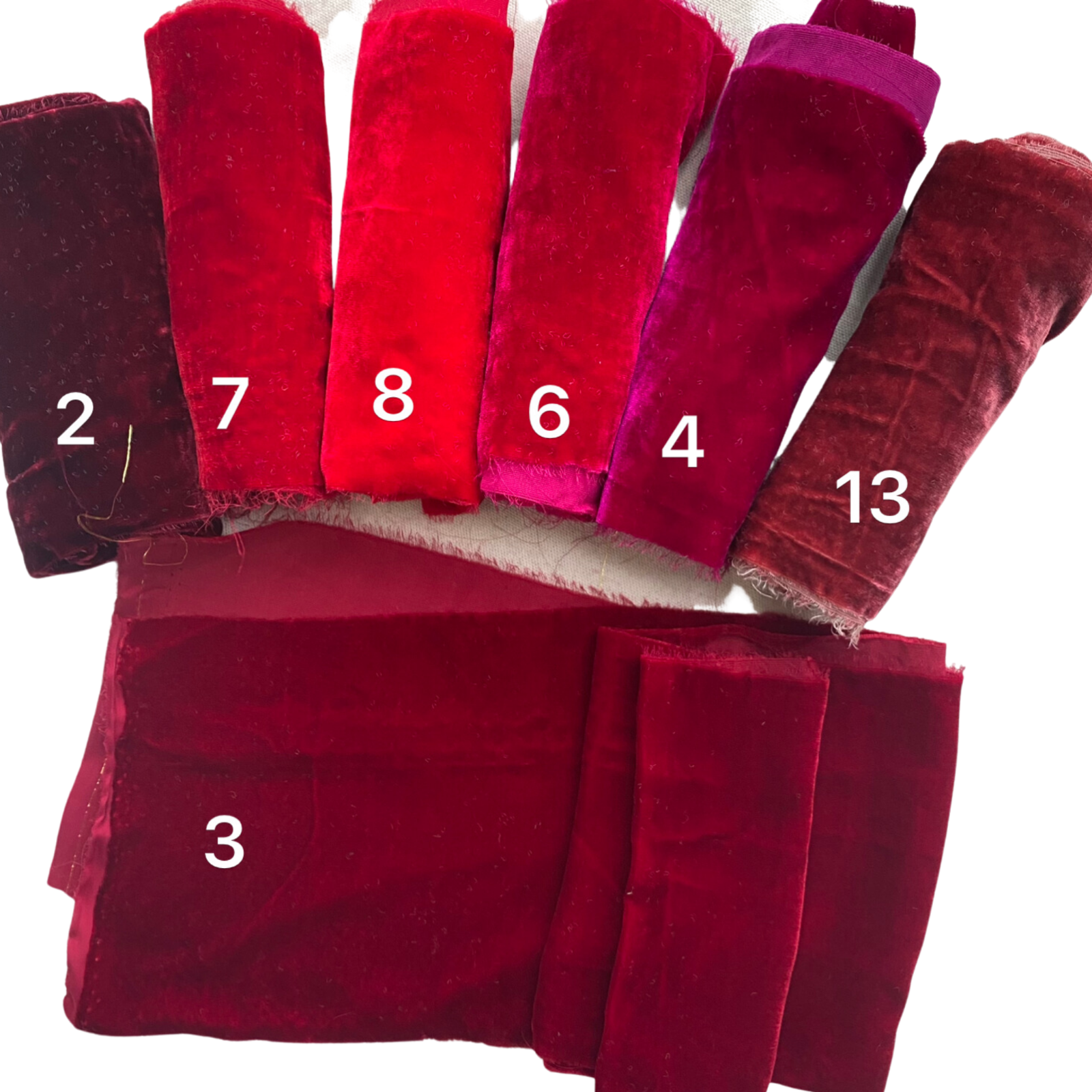 Red Mulberry Silk Velvet Scrap/Remnant/Ribbon 6x44", 8x44" and 10x44" for Craft