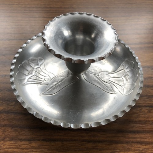 Vintage Farberware Aluminum Candle Holders Mid Century Modern Flowers EUC