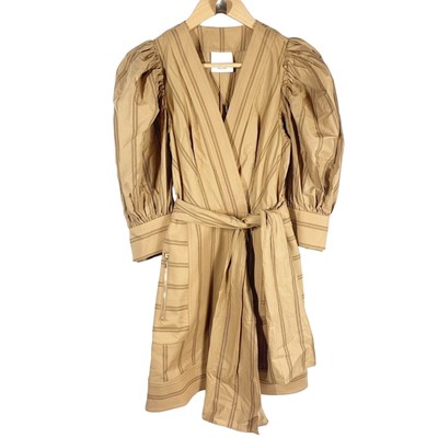 ACLER Wyatt 100% cotton mini dress in caramel stripe size XS US 2