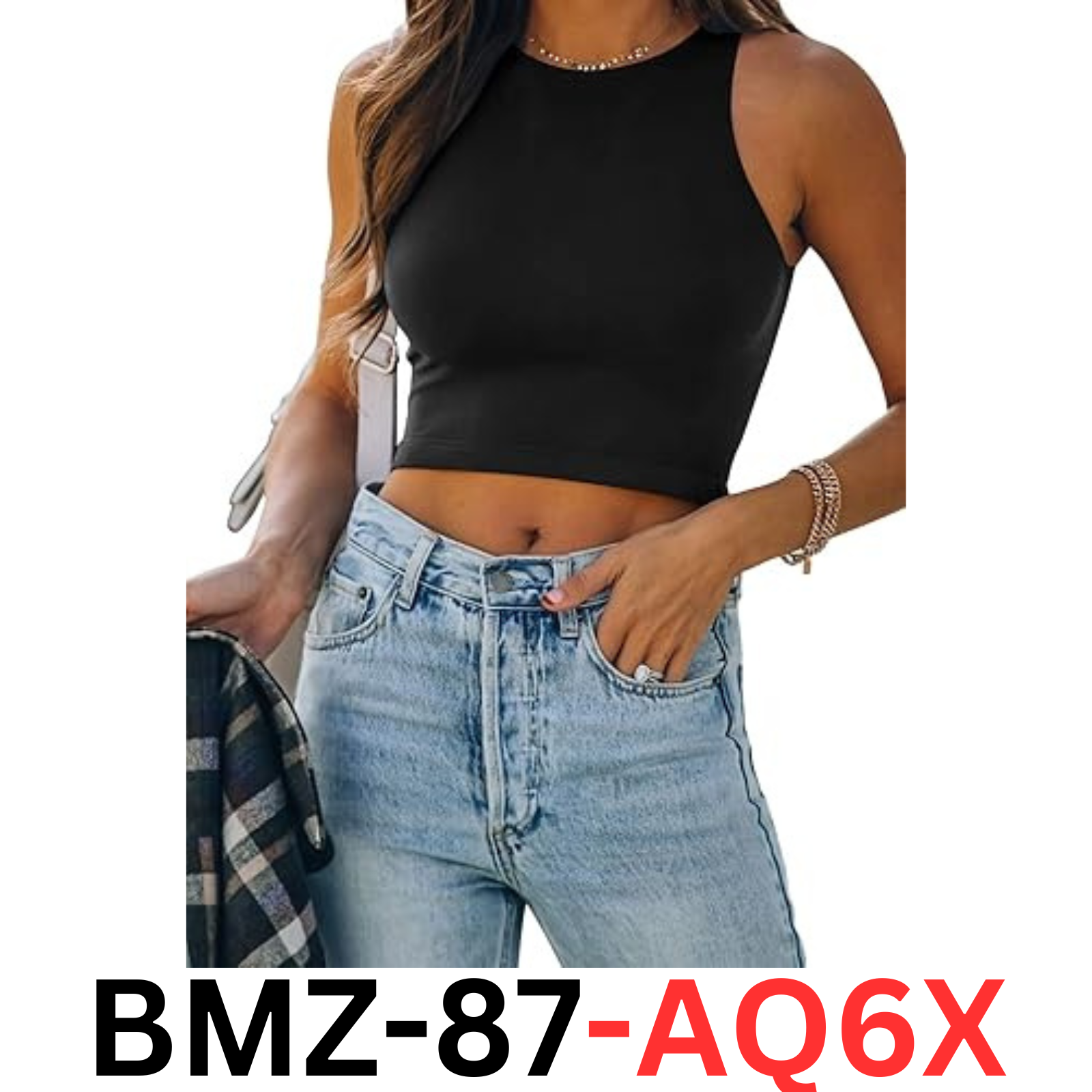 REORIA Women Sexy Sleeveless High Neck Racerback Cropped Tank Top Vest, Black, S