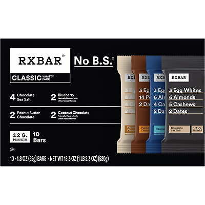 RXBAR Variety Pack Chewy Protein Bars Ready-to-Eat 18.3 Oz 10 Count Delicious