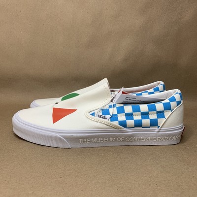 NEW Vans x Moca slip on White Logo Cyan Museum Of Contemporary Art Size 5.5 Mens