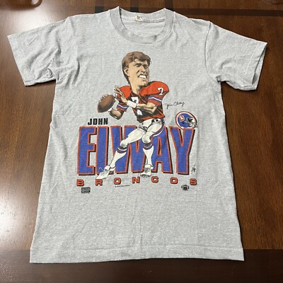 1987 Vintage Denver Broncos John Elway Shirt Caricature Salem Screen Stars Small