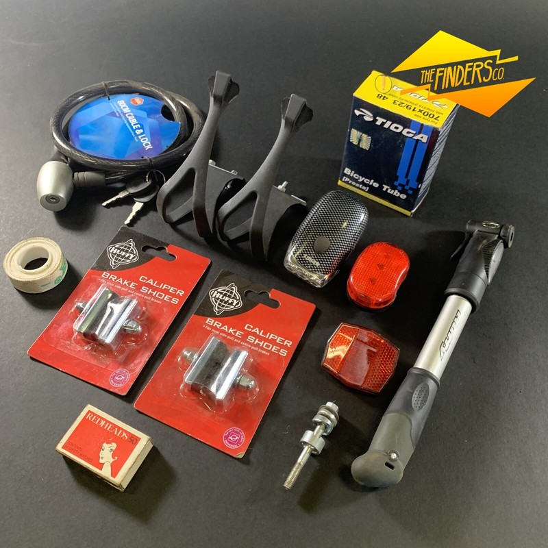 HUGE LOT NEW & NEAR NEW BICYCLE PARTS PUMP HUFFY BRAKE TUBE CHAIN LOCK