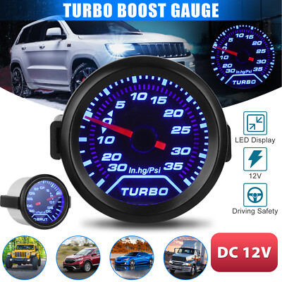 Universal 2'' 52mm Car LED Boost Gauge Pressure Turbo Meter Smoked Face 0-35 PSI