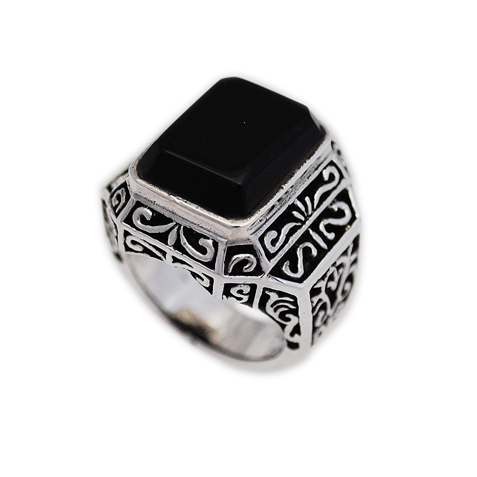 VIKING TABLE CUT ONYX 925 STERLING SILVER GOTHIC BIKER VIKING TABLE CUT ONYX 925 STERLING SILVER GOTHIC BIKER