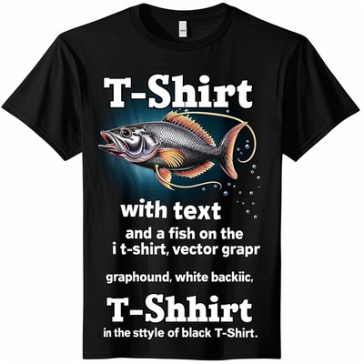 Funny Fish Design Black TShirt Unique Text Graphic Tee Men's & Women's