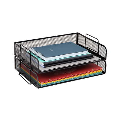 Stackable Paper Tray, Desktop Organizer, File Storage, Office, Metal, 2 Pcs