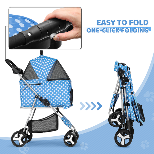 4 Wheels Foldable Pet Stroller Dog Stroller w/Removable Travel Carrier&Cup Hold