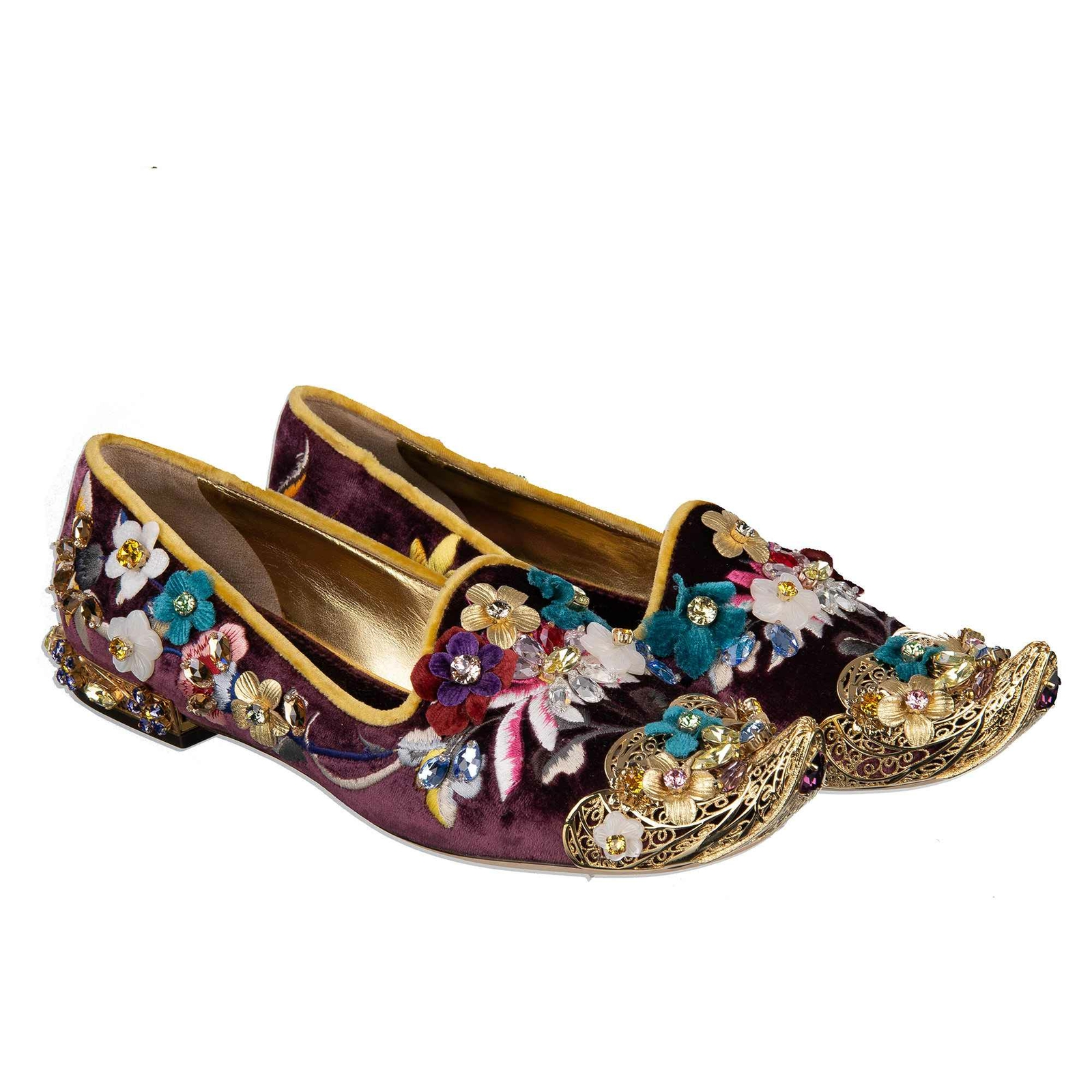 

Dolce - Gabbana Барокко Бархатные Лоферы Туфли Балетки Кристалл Фиолетовый Золотой, Jasmine